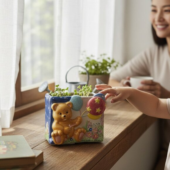 Napcoware Other - Charming Antique Napcoware Teddy Bear Balloon Music Box Planter Whimsical Nurser